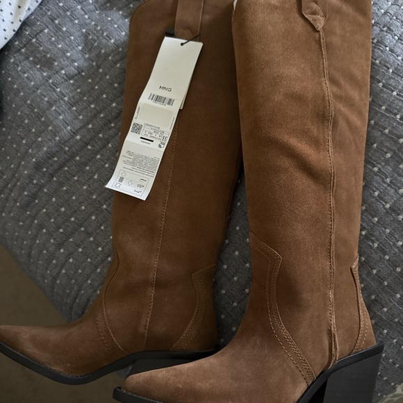 BNWT Mango cowboy leather boots in brown tobacco size 5/35 - Picture 6 of 6